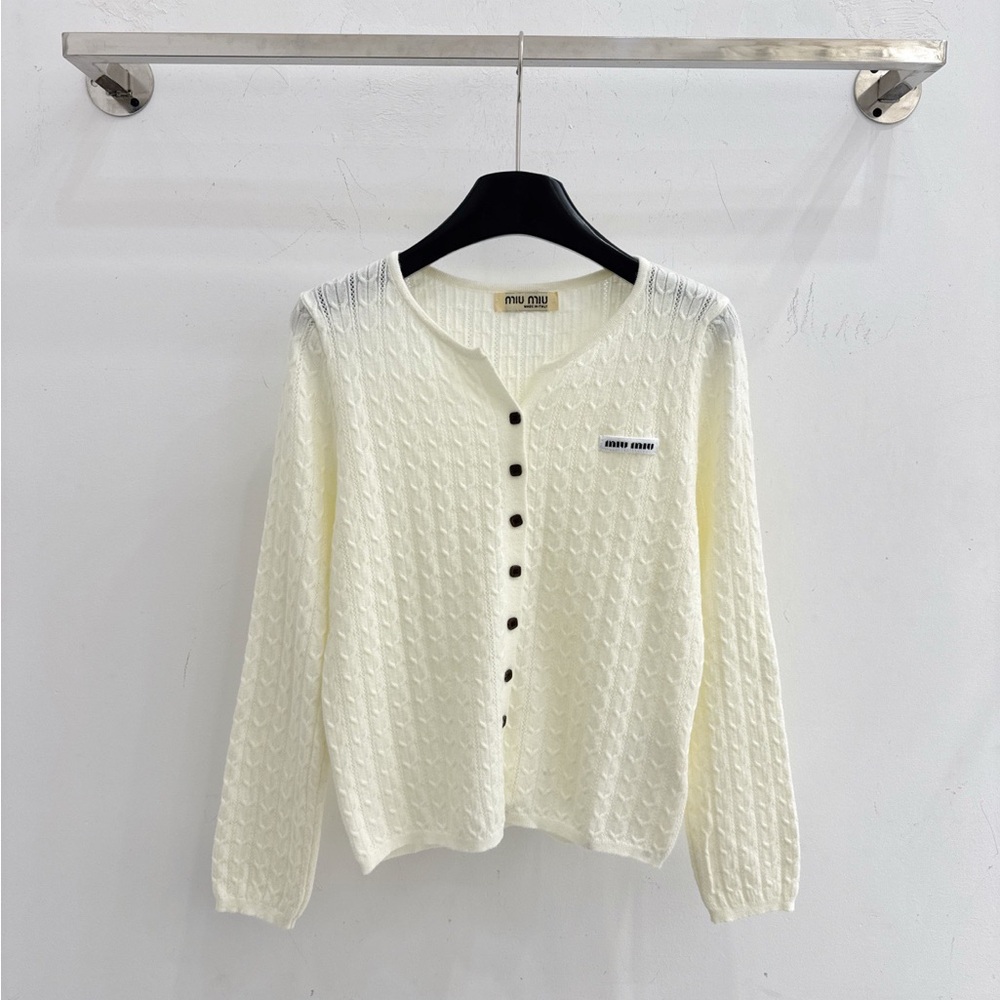 Miu Miu Ivory Cable-Knit Button-Front Cardigan